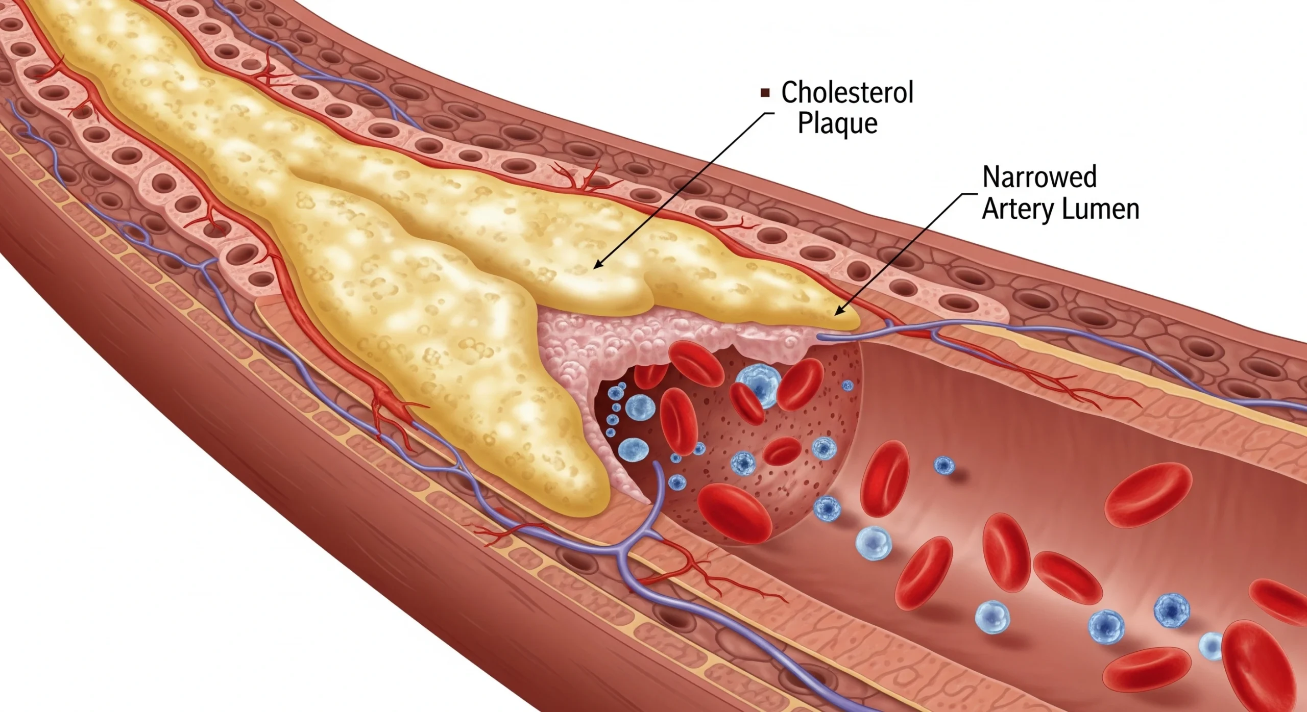 illustration showing plaque buildup from high cholesterol