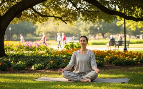 woman meditating in a park to manage stress and anxiety naturally