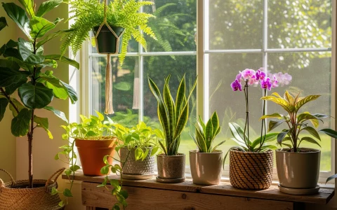 healthy indoor plants near a bright window