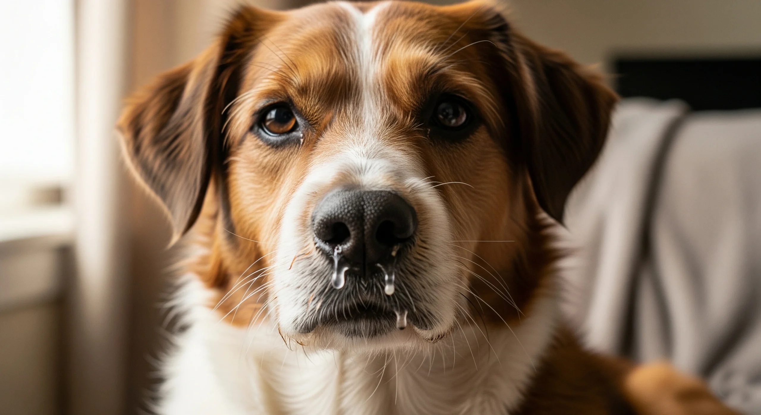 dog with runny nose symptom of canine distemper